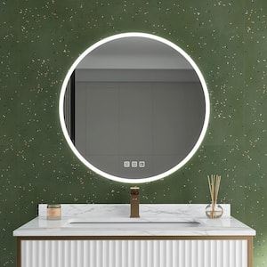32 in. W x 32 in. H Large Round Frameless Wall-Mount Anti-Fog LED Light Bathroom Vanity Mirror