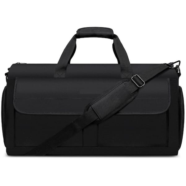 Black Carry On Convertible Garment Duffle Bag with Shoes Compartment, 2 in 1 Hanging Dress Suitcase Suit Travel Bags