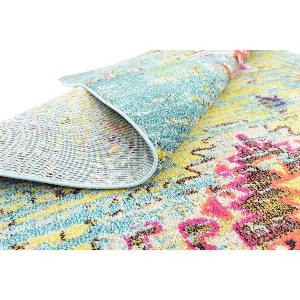 Abstract Blue Synthetic 5' x 8' Easy-Care Rectangular Rug