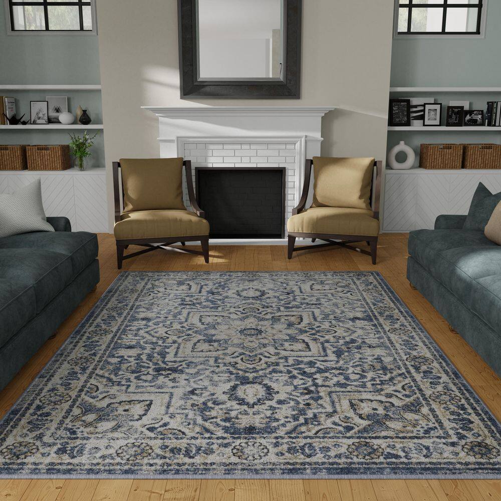 Elegant Blue Oriental-Inspired 8' x 10' Synthetic Area Rug