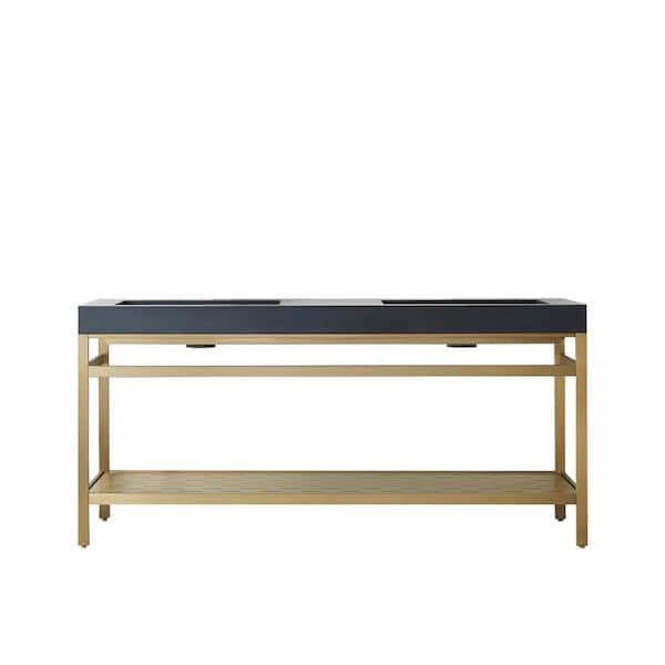 ROSWELL Ablitas 72 in. W x 20 in. D x 34 in. H Bath Vanity in Brushed Gold with Black Composite Stone Top