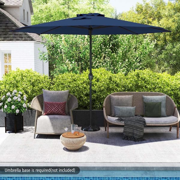 12 ft. Metal Market Patio Umbrella with Crank Handle 8-Sturdy Ribs in Navy