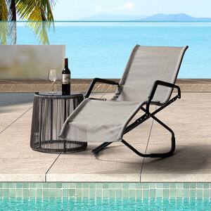 Iron Outdoor Patio 59.7 in. L Folding Reclining Single Chaise Lounge Chair, Gray