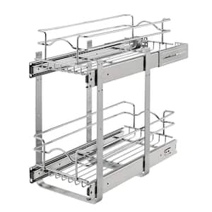 STORKING 2 Tier Wire Basket Pull Out Organizer Shelf Sliding Drawer Storage for Kitchen Base, Double-Tier Heavy Duty Cabinets Chrome-Plating, 15W x