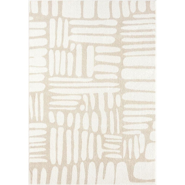 Nuevo Beige 5 ft. 3 in. x 7 ft. 6 in. Swirls Polypropylene Area Rug