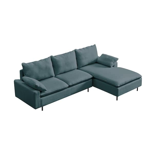 ATHMILE 99.60 in. W Square Arm linen L Shaped Sectional Sofa in Green