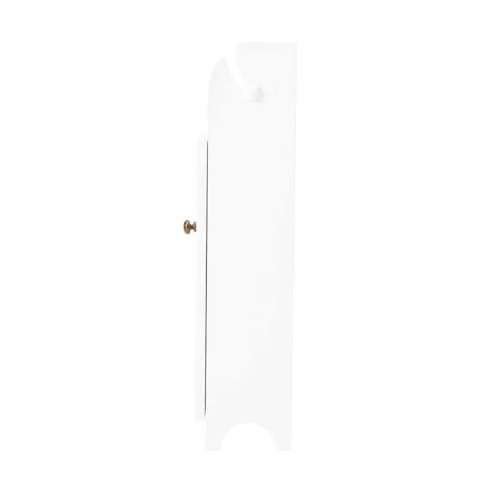 White Wood Bathroom Storage Cabinet with Toilet Paper Dispenser
