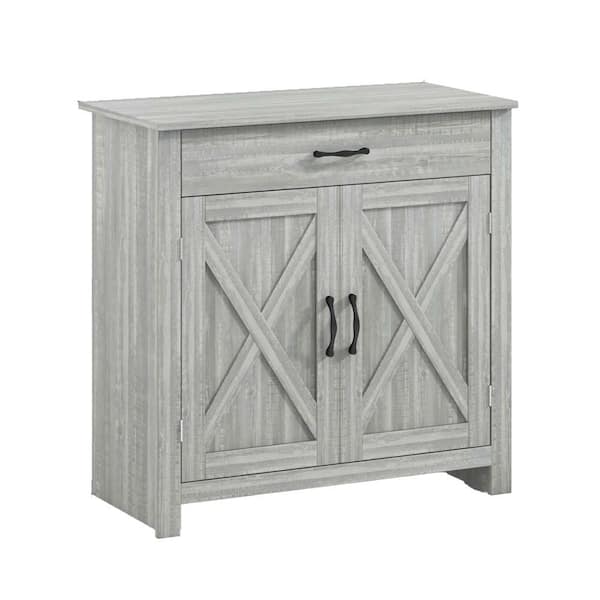Gray Wood Pantry Organizer, Farmhouse Sideboard Buffet Cabinet with Drawer and Adjustable Shelf