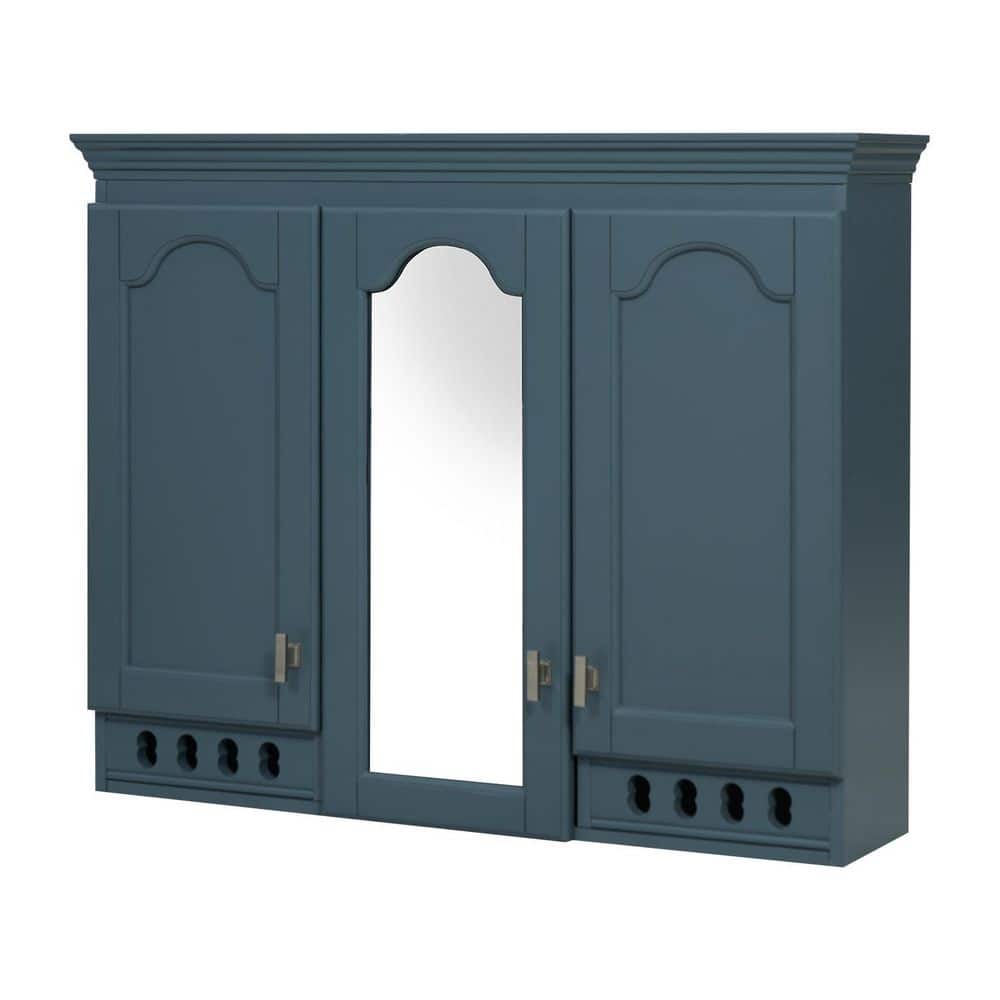 35.31 in. W x 28 in. H Blue Rectangular Wood Medicine Cabinet with Mirror with Adjustable Shelves, Soft-Closing Hinges price history on PriceWatchPro