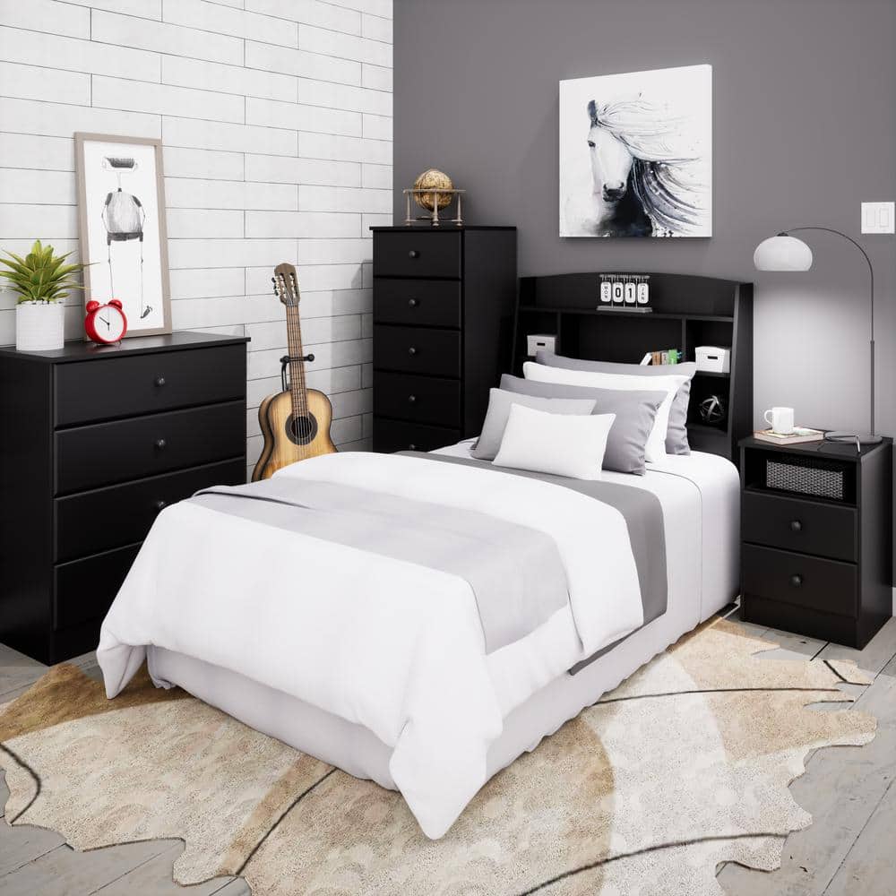 Sleek Deep Black Tall Dresser with Crystal Knobs and Spacious Drawers