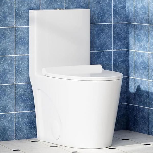 1.1/1.6 GPF Dual Tornado Flush Elongated 1-piece Toilet in Glossy White with PP Soft Closing Seat Cover
