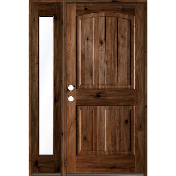Krosswood Doors 50 in. x 80 in. Rustic Knotty Alder Right-Hand/Inswing Clear Glass Provincial Stain Wood Prehung Front Door w/Sidelite