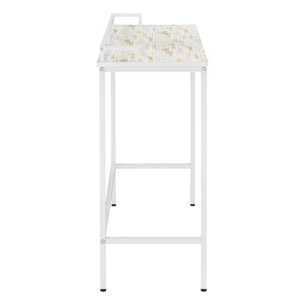 Brighton Contemporary Mosaic Console Table with White Metal Frame