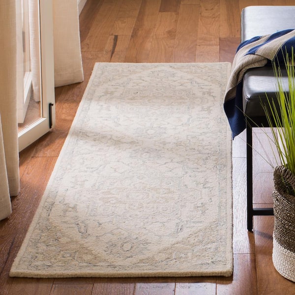 Micro-Loop Ivory/Beige 2 ft. x 5 ft. Floral Medallion Runner Rug