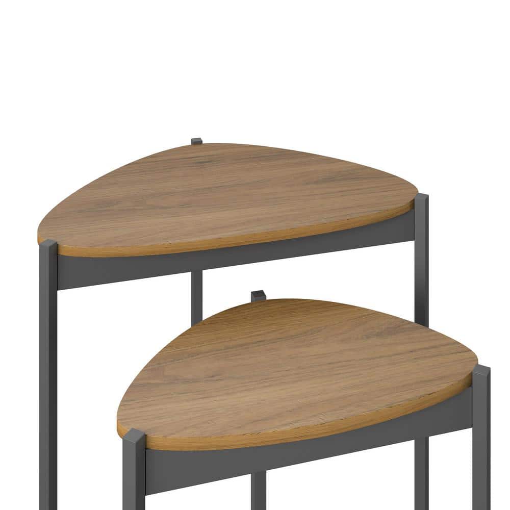 Tallulah Walnut Woodgrain & Gray Metal Triangular Nesting Tables