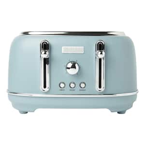 Highclere 4-Slice, Wide Slot Pool Blue Retro Toaster with Removable Crumb Tray and Adjustable Settings