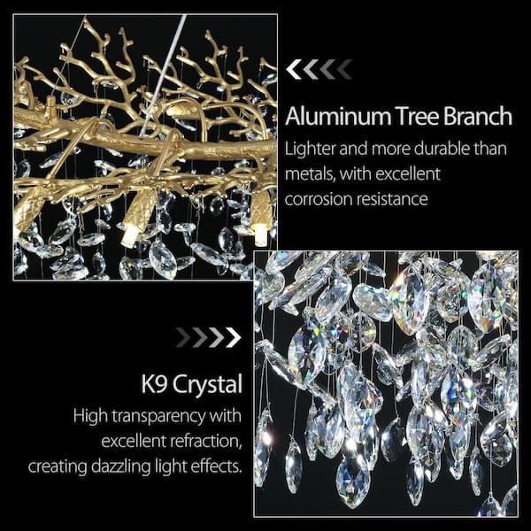 PUYRNF 36 in. 10-Light Dimmable LED Crystal Kitchen Island