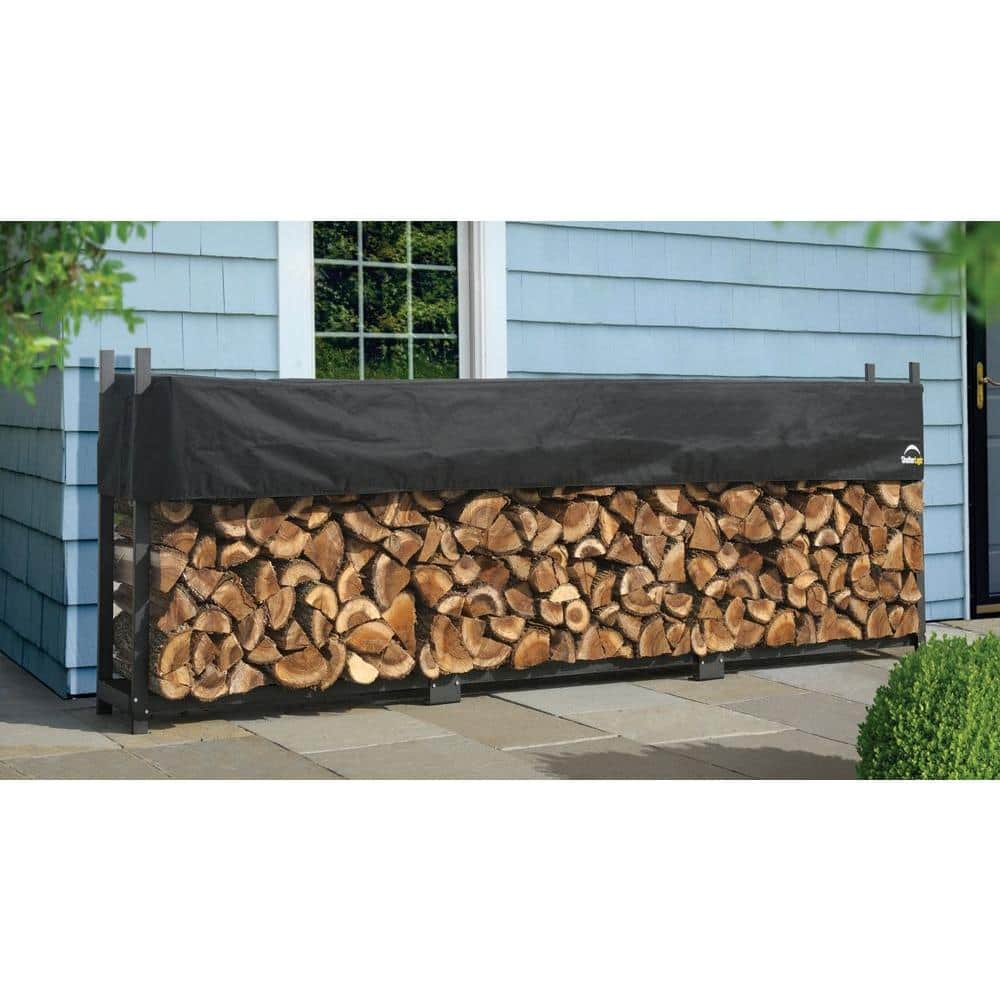 Ultra Duty Black Steel 12 ft Log Rack with Adjustable Cover