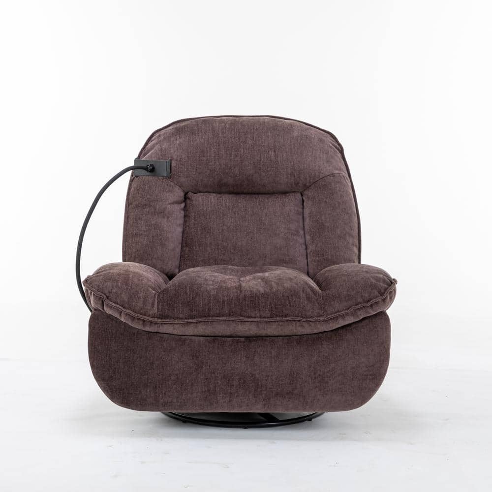 Brown Chenille Fabric Swivel Recliner with Mobile Phone Bracket