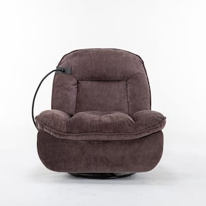 Brown Chenille Fabric Swivel Recliner with Mobile Phone Bracket