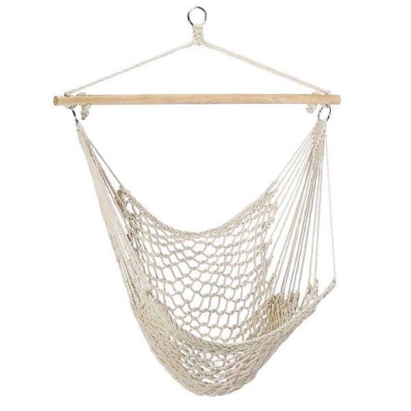 Unbranded 35 in. Hammock Chair Rope Seat Swing with Sticks 220 lbs. Beige