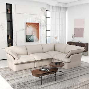 122.8 in. Flared Arm 4-Piece Linen L-Shaped Sectional Sofa Pine Wood Overstuffed Deep Seat Cloud Couch in Beige