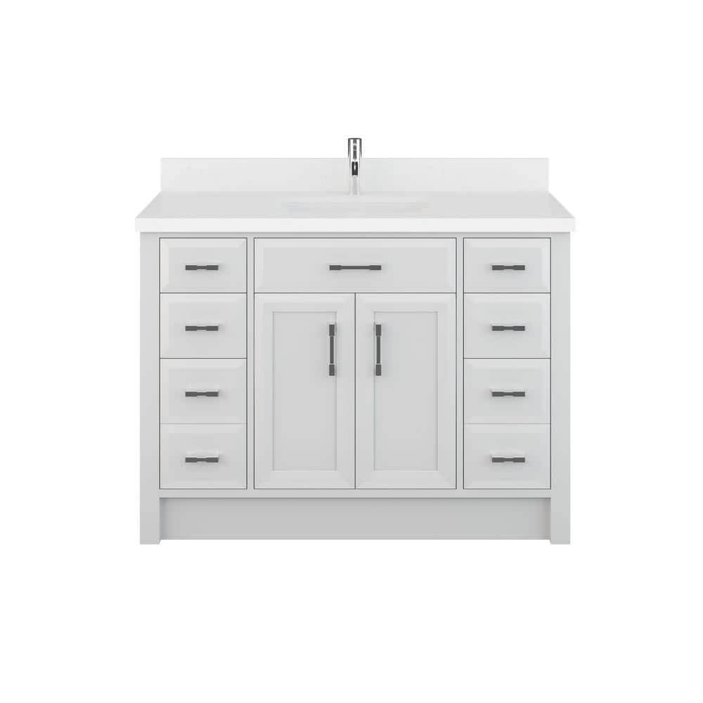 Calais 42 in. Vanity in White with Solid Surface Vanity Top
