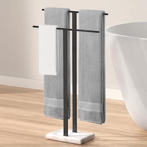 Bathroom Freestanding Towel Rack 2-Tier 33 in. H with Marble Base 18/8 Stainless Steel Matte Black