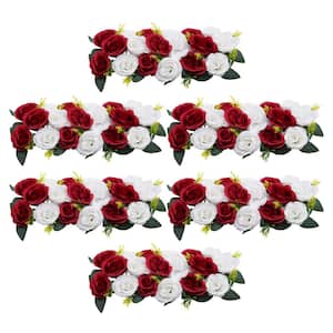 19.6 x 9.8 in. Red White Wedding Flower Centerpiece Artificial Rose Dining Table Floral Arrangements 6 Pcs