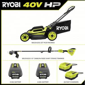 40-Volt HP Brushless 20 in. Cordless Battery Walk Behind Push Mower and Trimmer - (2) Batteries/(2) Rapid Chargers