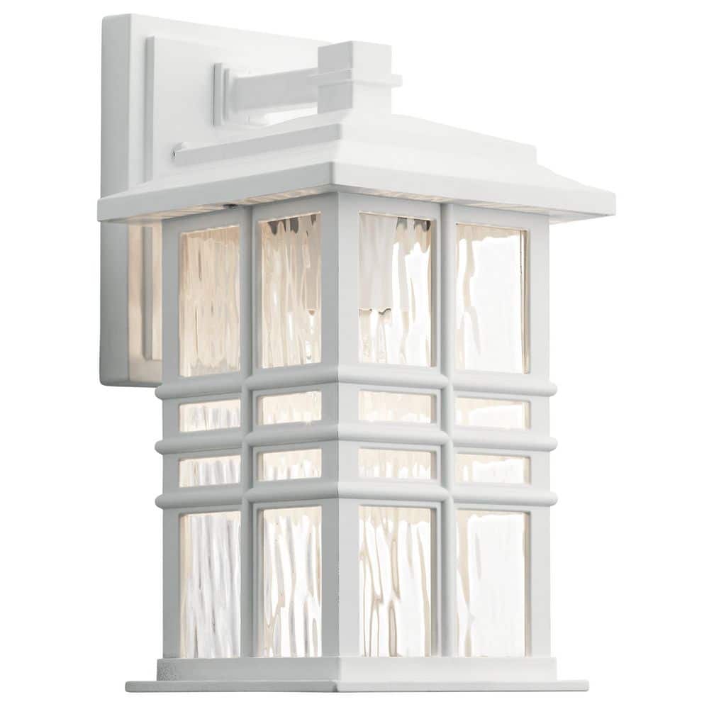 Beacon Square 12" White Outdoor Wall Lantern with Clear Hammered Glass