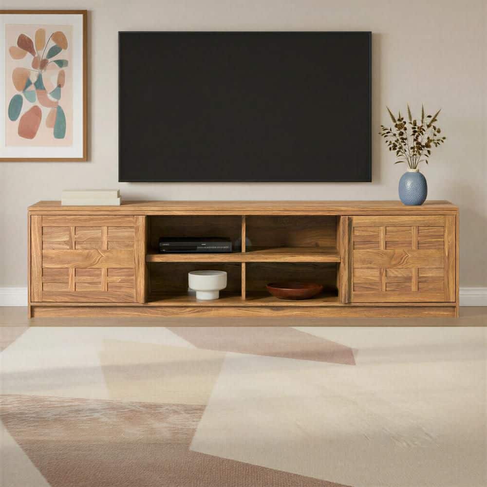 Heritage Oak TV Stand Entertainment Center Fits TV's up to 80 in. with Storage Cabinets