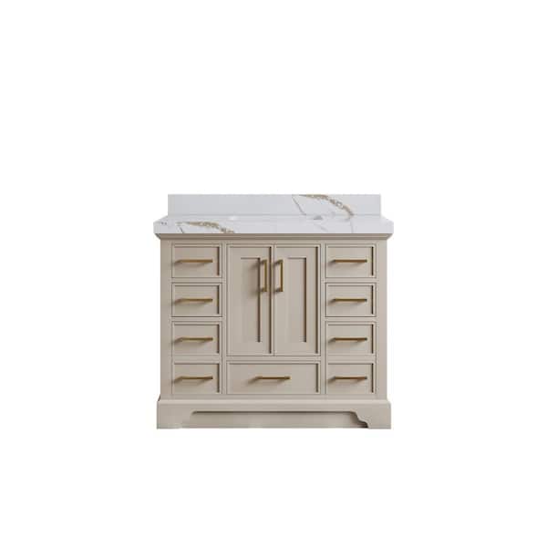 Willow Collections Charlotte 42 in. Single Sink Freestanding Fine Grain Bath Vanity with Calacatta Gold Qt. Top Unassembled