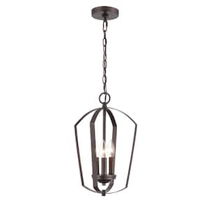 Ivey Lake 11 in. 3-Light Rubbed Bronze Pendant with Etched White Glass