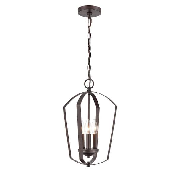 Millennium Lighting Ivey Lake 11 in. 3-Light Rubbed Bronze Pendant with Etched White Glass