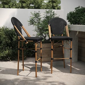 30.25 in. Black/Natural Frame High Back Metal Bar Stool with Fabric Seats 2-Pack