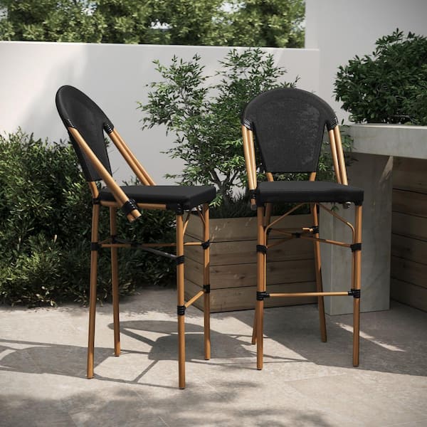 Carnegy Avenue 30.25 in. Black/Natural Frame High Back Metal Bar Stool with Fabric Seats 2-Pack