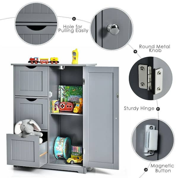 Edgell Modern Bathroom Floor Storage Cabinet with Drawer, Gray