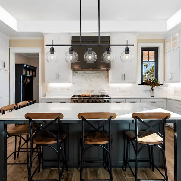 Otmilance 7.5" Farmhouse Glass Pendant Light – Industrial Black Hanging Light, E26 Base, Adjustable Cord Up To 70.8", For Kitchen Island, Dining Room, Bar, Cafe – 1-Pack