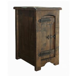 19 in. Brown Rectangle Wood End Table with Single Door