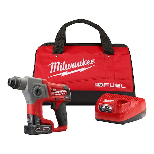 Milwaukee M12 FUEL 12V Lithium-Ion Brushless Cordless 5/8 in. SDS-Plus Rotary Hammer Kit with One 4.0Ah Battery and Bag