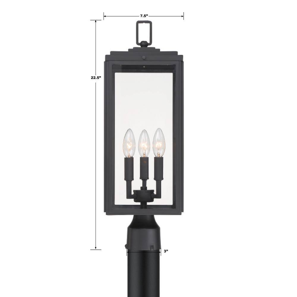 Byron Matte Black Steel Outdoor Post Lantern with Clear Glass