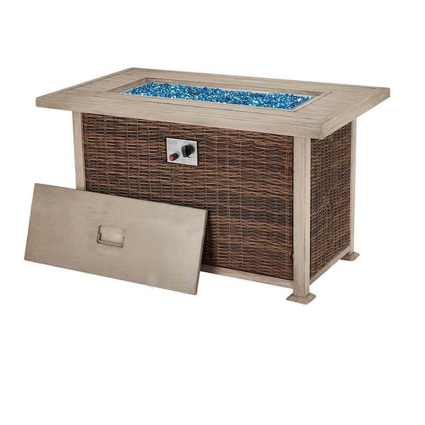 Miscool 43.7 in. Brown Wicker Propane Fire Pit Table, 50,000 BTU Auto-Ignition Gas With CSA Certification and Aluminum Tabletop