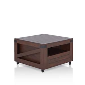 Doreen 32 in. Vintage Walnut Square Wood Coffee Table with Wheels