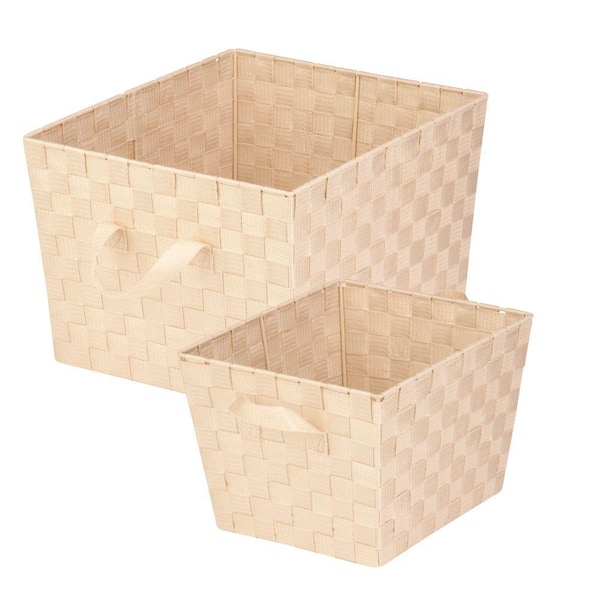 Honey-Can-Do 33.8 Qt. and 16.6 Qt. 15 in. x 10 in. Storage Basket in Creme (2-Pack)