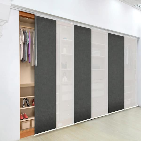 EMOH Granite Gossamer 70 in. - 130 in. W x 94 in. L Adjustable 6- Panel White Single Rail Panel Track with 23.5 in. Slates