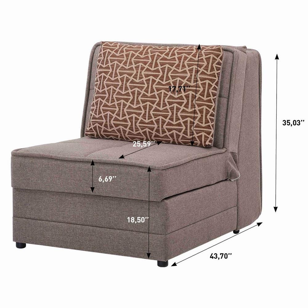 Beige Chenille Metal Frame Armless Sleeper Chair with Storage