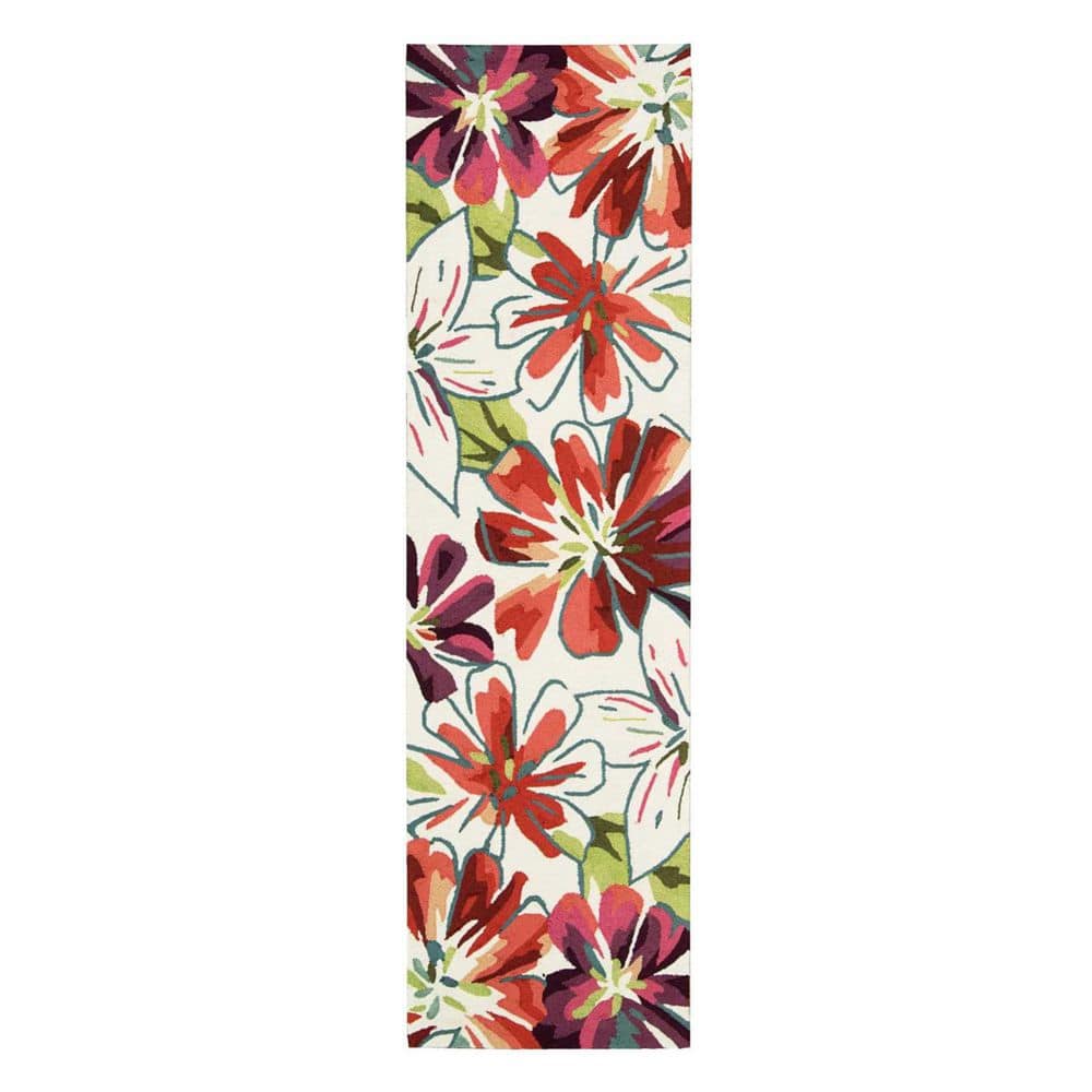 HomeRoots 2 ft. x 8 ft. Ivory Floral Washable Area Rug 2000552609 - The ...