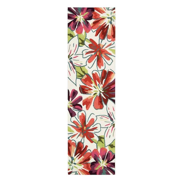 2 ft. x 8 ft. Ivory Floral Washable Area Rug