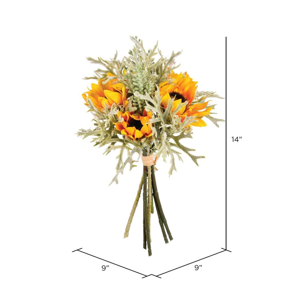 14" Yellow Sunflower and Succulent Fall Centerpiece
